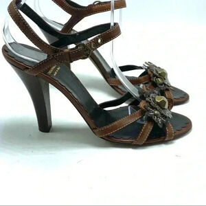 Moschino cheap and chic jeweled Leather ankle strap heels open toe 37 1/2
